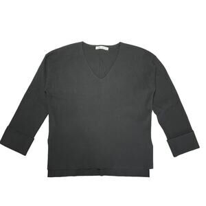 MOUSSY V-Neck Split Hem Sweater SIZE 1 US S Black Oversized Cuffed Sleeve